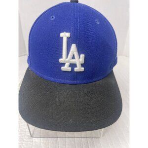 New Era 59FIFTY L.A. Dodgers Blue Black Fitted Hat 7 5/8 Official MLB Cap